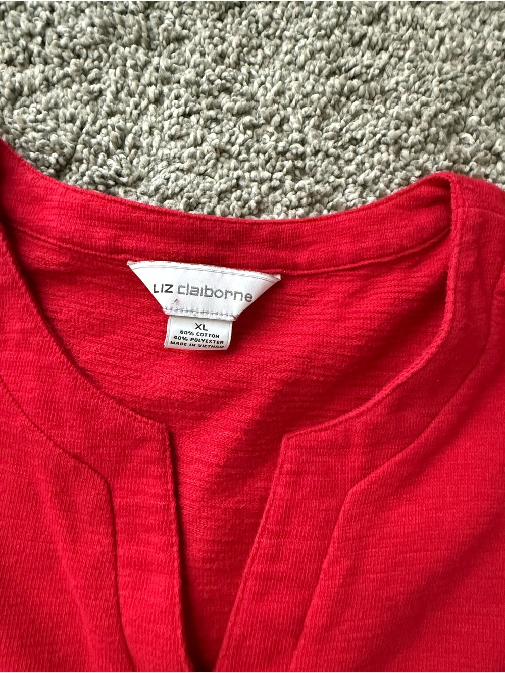 Liz Claiborne Bright Red Split-Neck Top